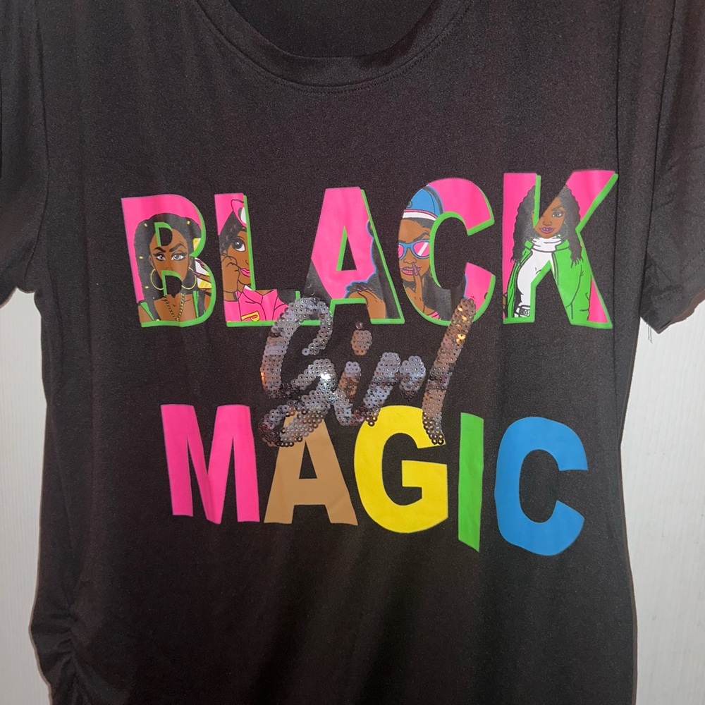 Black Graphic Tee with Colorful Lettering🌺💖🎉